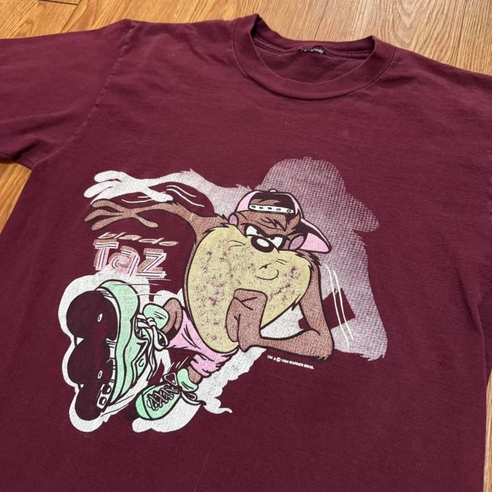Looney Tunes Men's Shirt Taz Vintage 90s Burgundy Warner Bros Measures‎ M